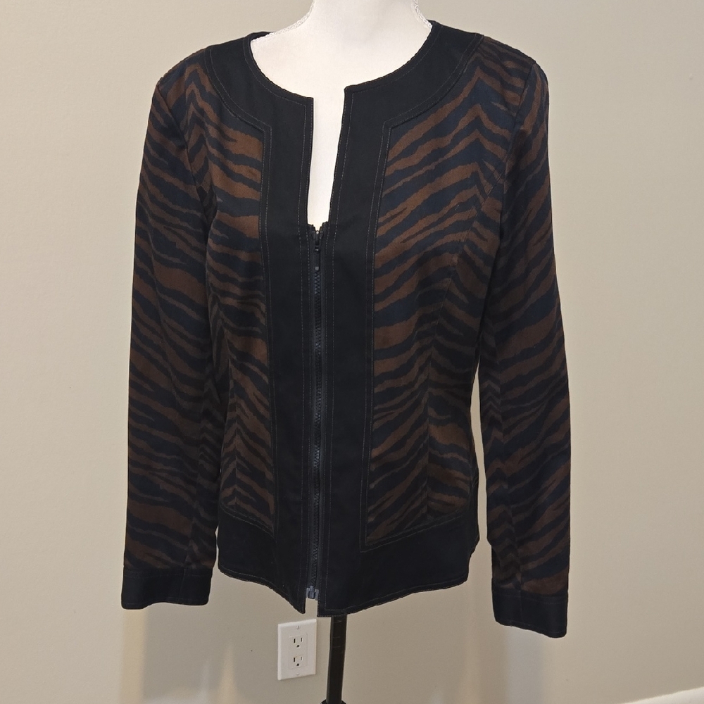 Maggy London Black and Brown Animal Print Blazer